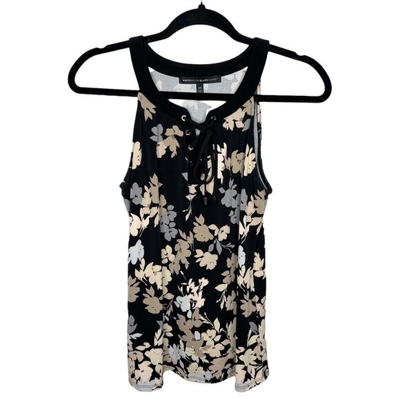 White House Black Market Tops - WHITE HOUSE BLACK MARKET / black tan floral lace up tank top / XS